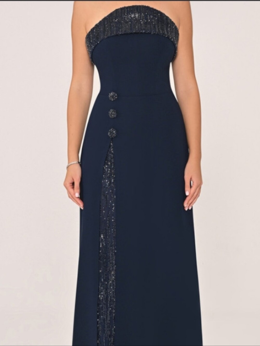 Navy Formal Gown with Sequin Front Panel